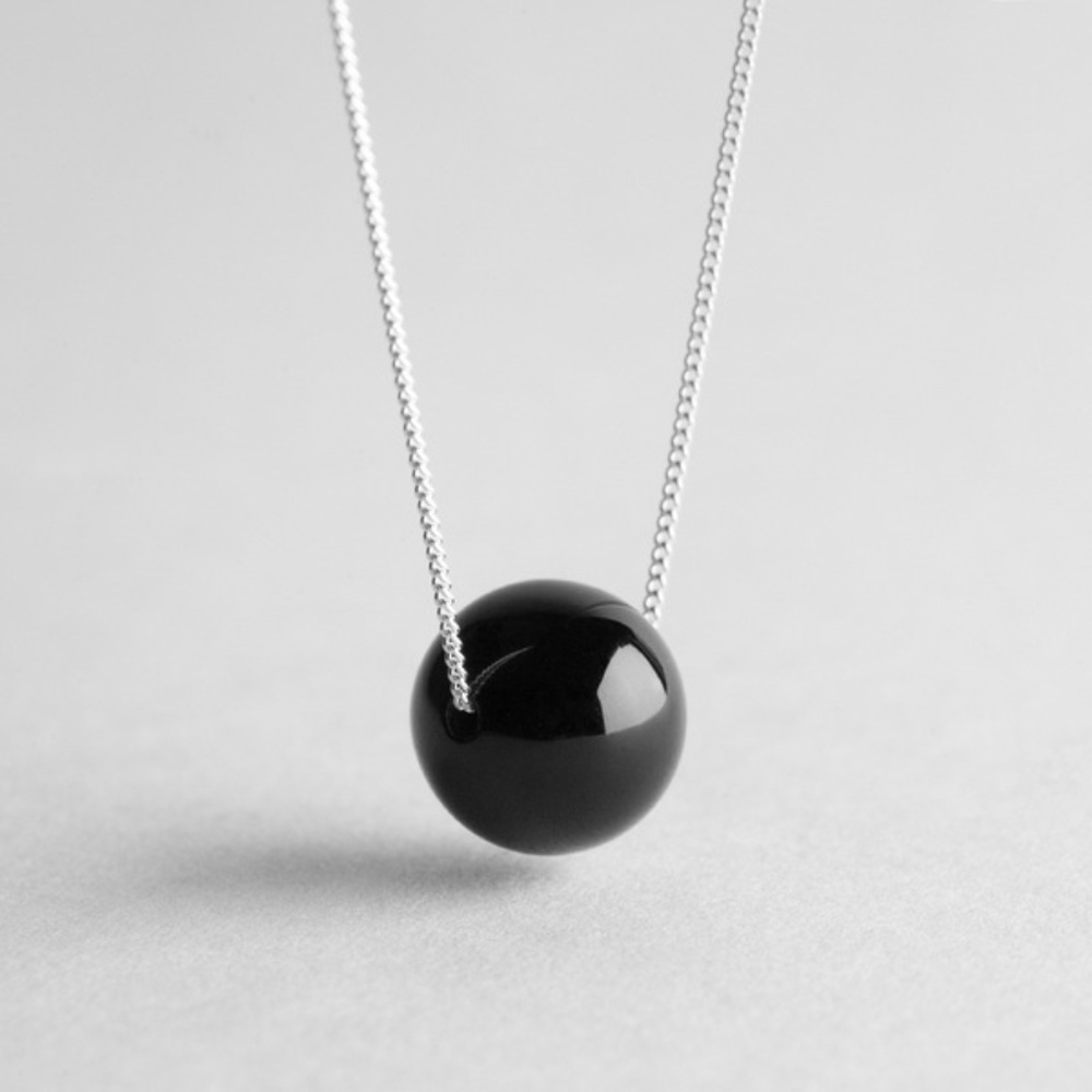 Black Agate Sliding Bead on Sterling Silver Chain